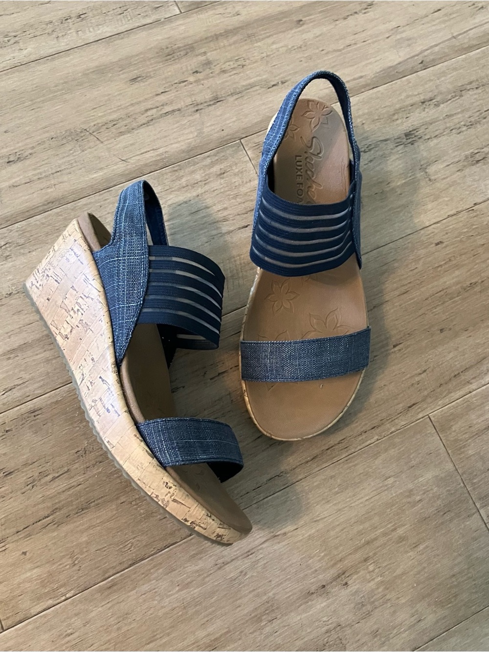 Skechers luxe foam blue slingback heels. Size 7.5